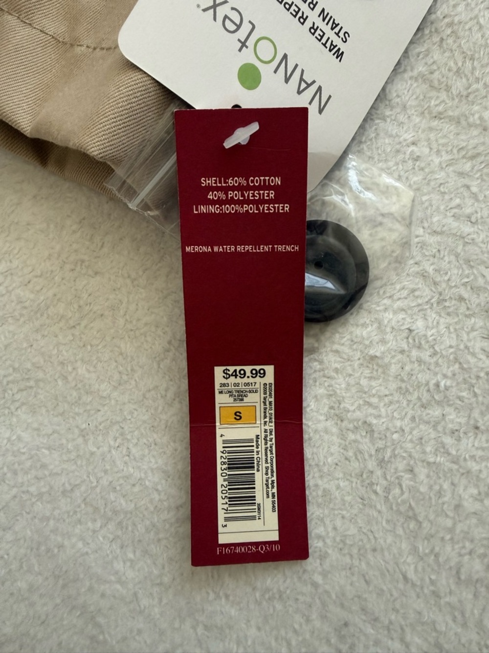 Tan Double Breasted Trench Coat Water Repellent Belted Size Small NWT Classic - Picture 10 of 13